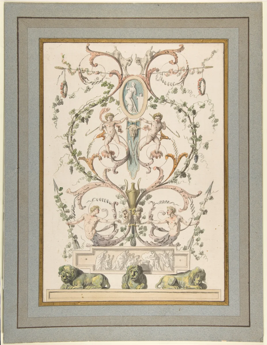 Design for an Arabesque by Etienne de Lavallée-Poussin, drawing, 1780-1793