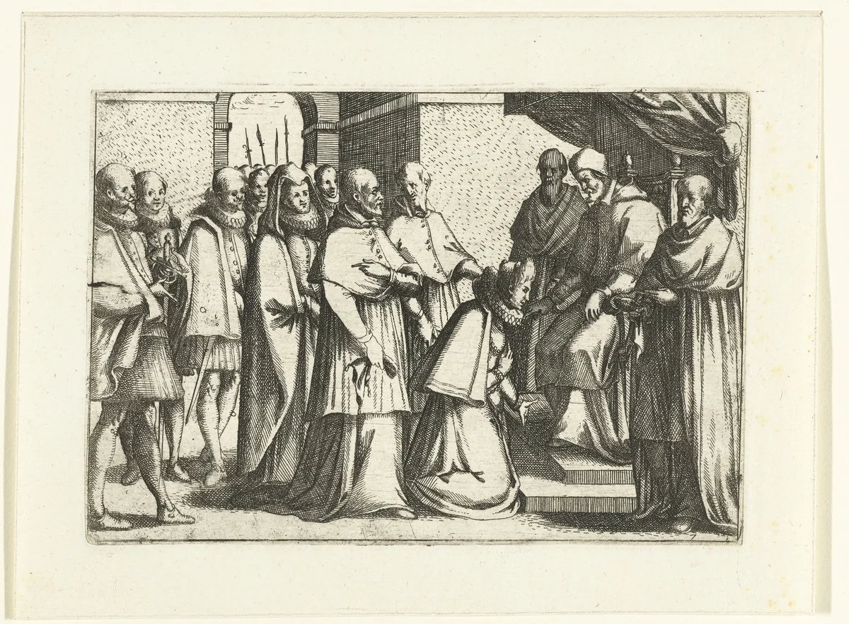 Margaretha van Oostenrijk op audiëntie bij de paus by Jacques Callot, print, 1612