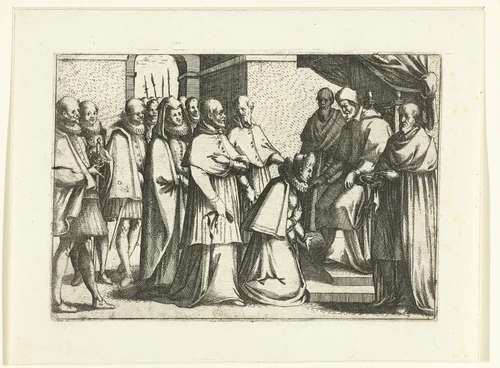 Margaretha van Oostenrijk op audiëntie bij de paus by Jacques Callot, print, 1612
