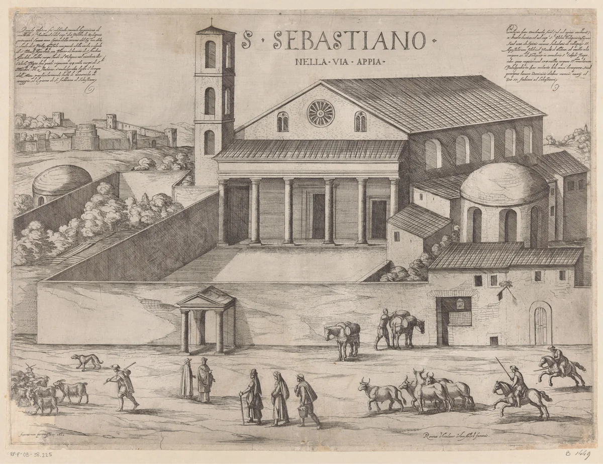 Sint-Sebastiaan buiten de Muren te Rome by Antonio Tempesta, print, 1600