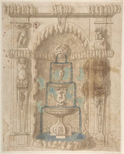 Design for a Grotto with a Fountain by anonymous, drawing, 1600-1699