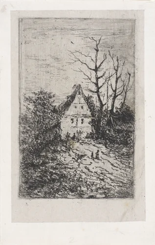 Huis omgeven door kale bomen by Arnoud Schaepkens, print, 1831-1904