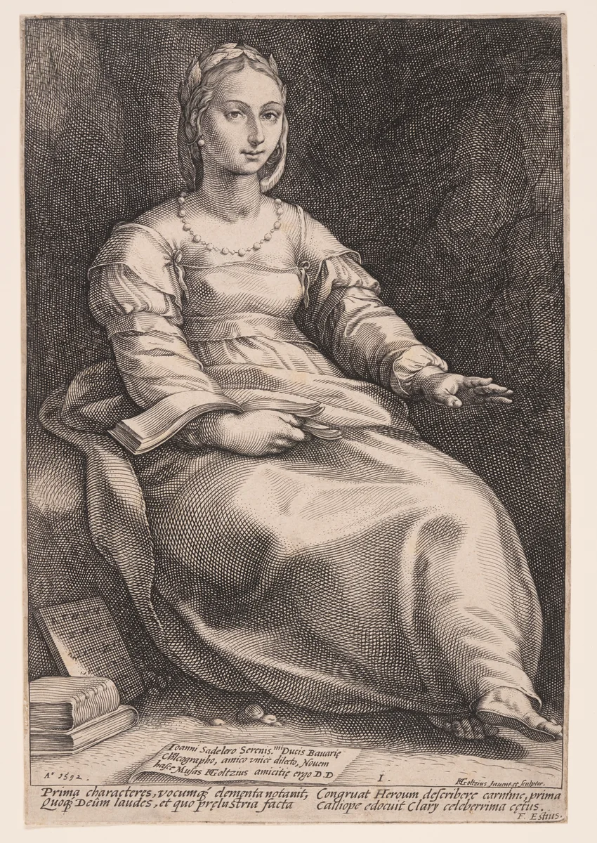 Calliope, The Muse of Epic Poetry and Eloquence, from The Nine Muses by Hendrick Goltzius, print, 1592