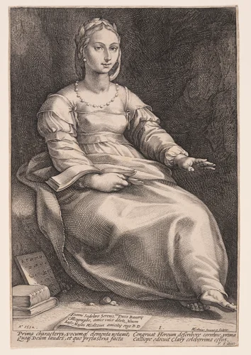 Calliope, The Muse of Epic Poetry and Eloquence, from The Nine Muses by Hendrick Goltzius, print, 1592