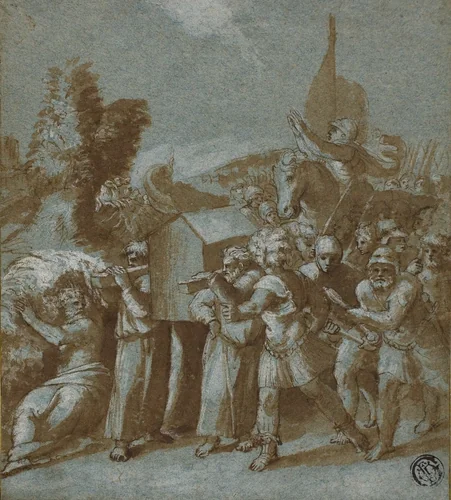 Joshua and the Israelites Crossing the Jordan by Raffaello Sanzio, drawing, 1500-1599