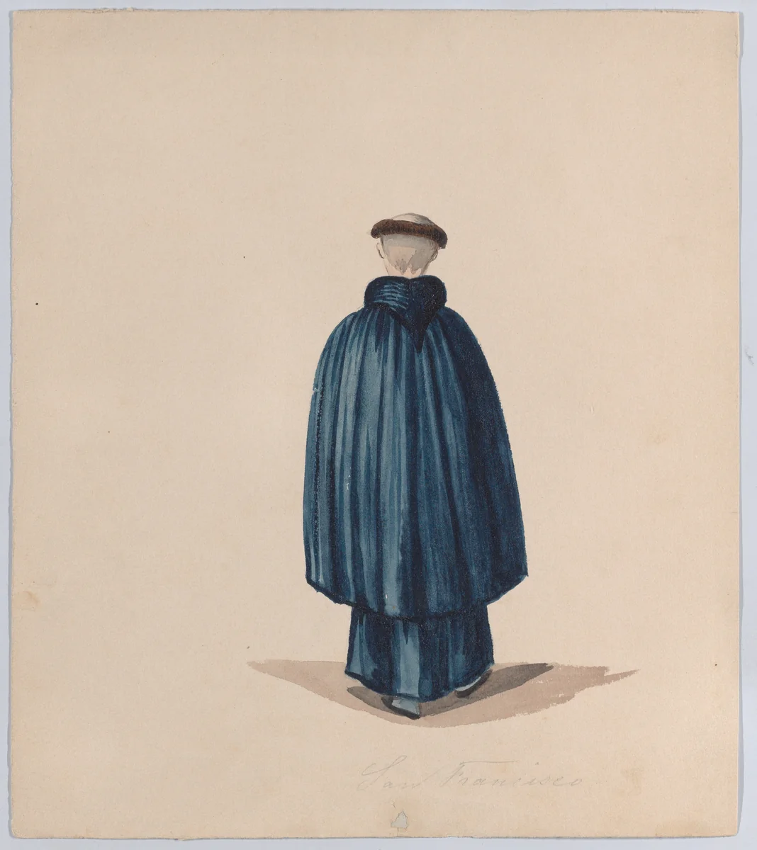 A monk from the order of St Francis viewed from behind, from a group of drawings depicting Peruvian dress by Francisco Fierro, drawing, 1843-1853
