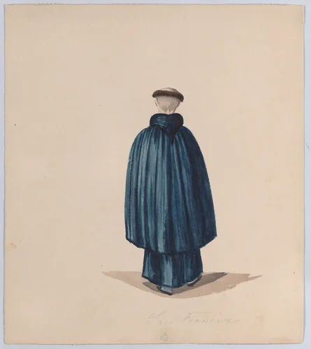 A monk from the order of St Francis viewed from behind, from a group of drawings depicting Peruvian dress by Francisco Fierro, drawing, 1843-1853