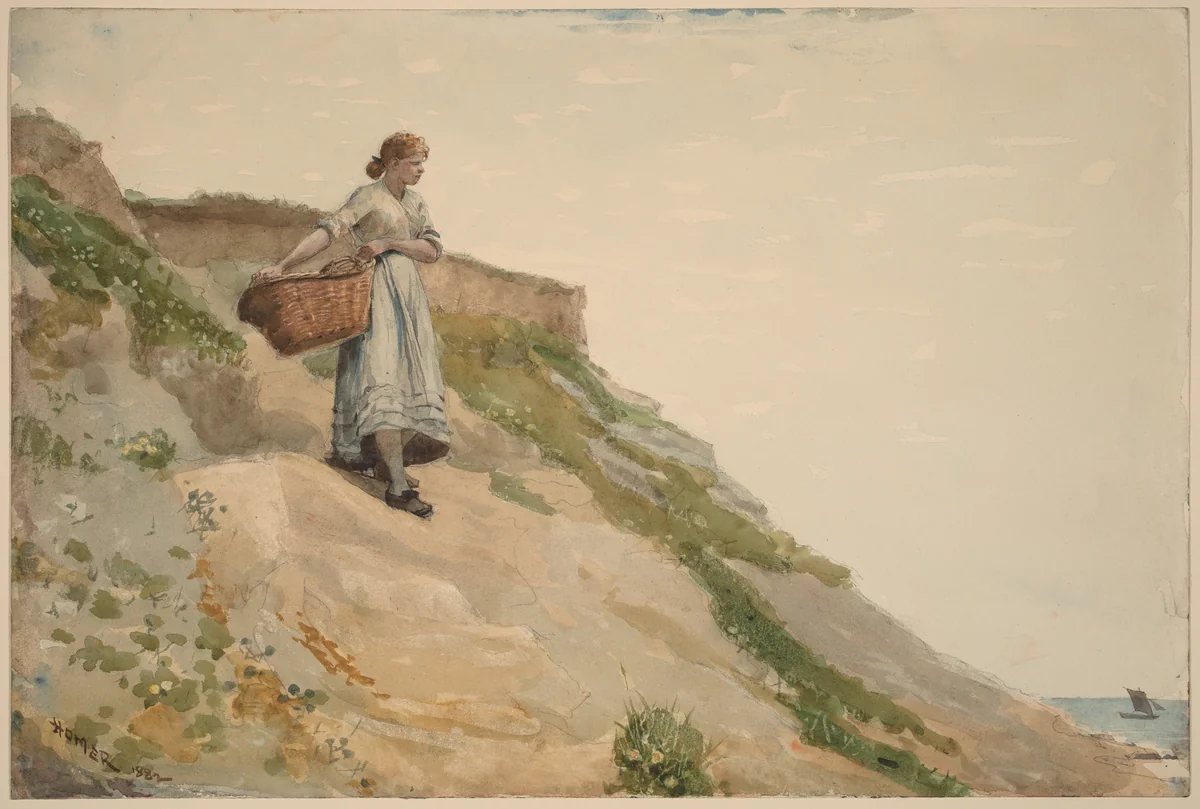 Girl Carrying a Basket by Winslow Homer, drawing, 1882