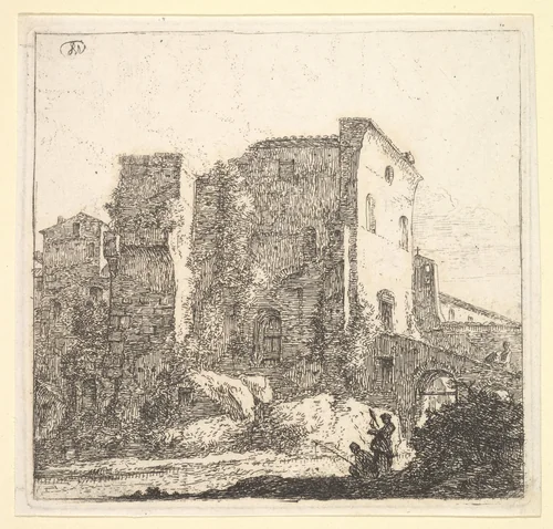 A Woman Spinning and a Fisherman by Thomas Wijck, print, 1610-1677