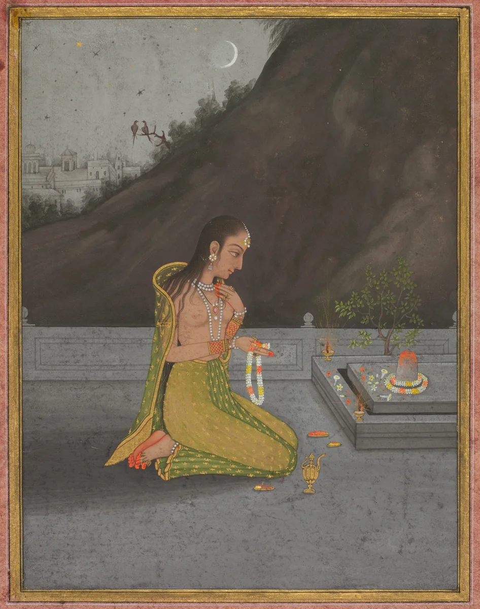 A Night Scene of Shiva Puja (recto) by Muhammad Rizavi, painting, 1755-1775