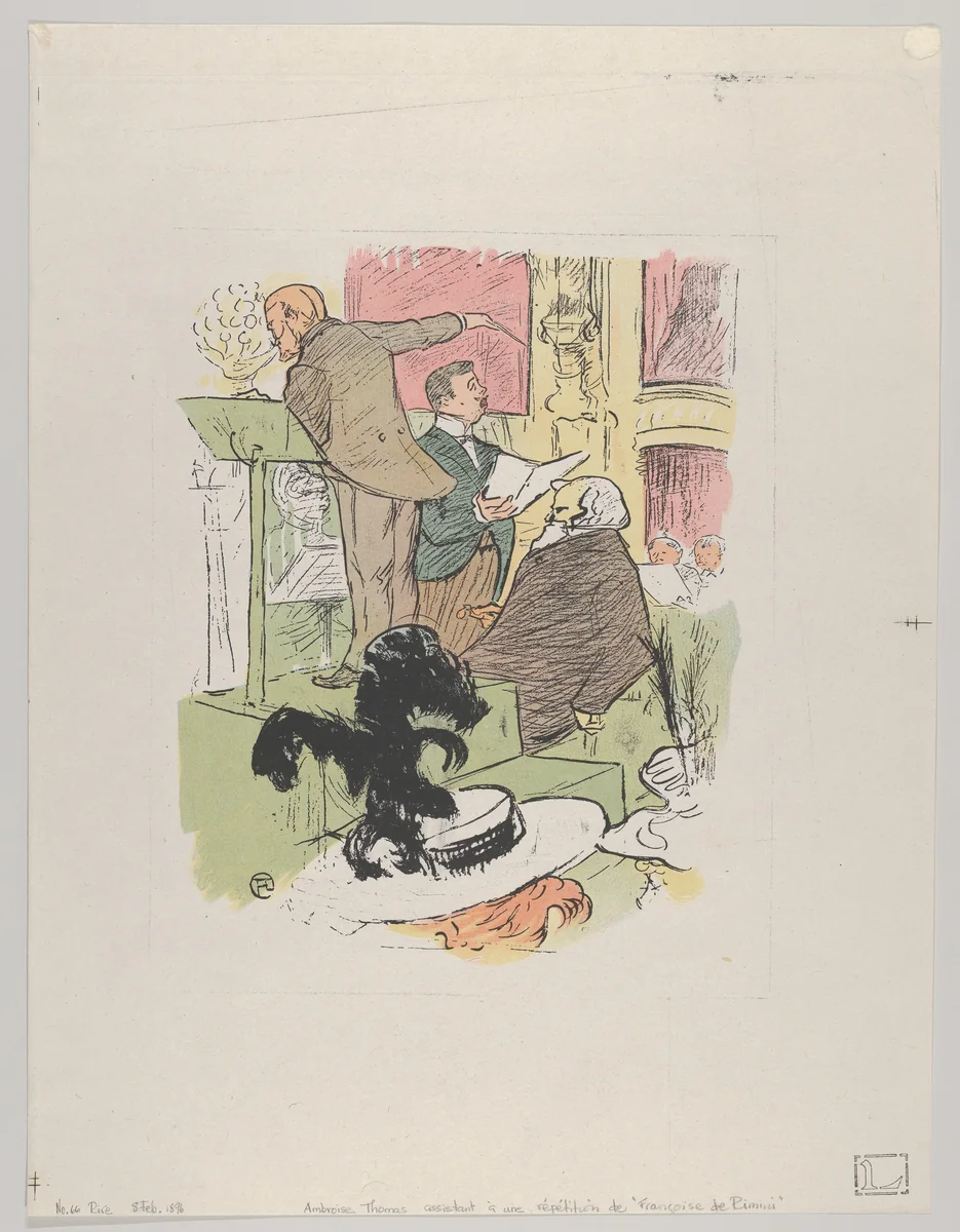 Ambroise Thomas assistant à une répétition de Françoise de Rimini, from Le Rire, No. 66, 8 February 1896 by Henri de Toulouse-Lautrec, print, 1896