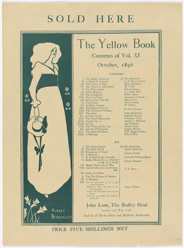 The Yellow Book, Vol. XI: Sold Here by Aubrey Beardsley, design, 1896