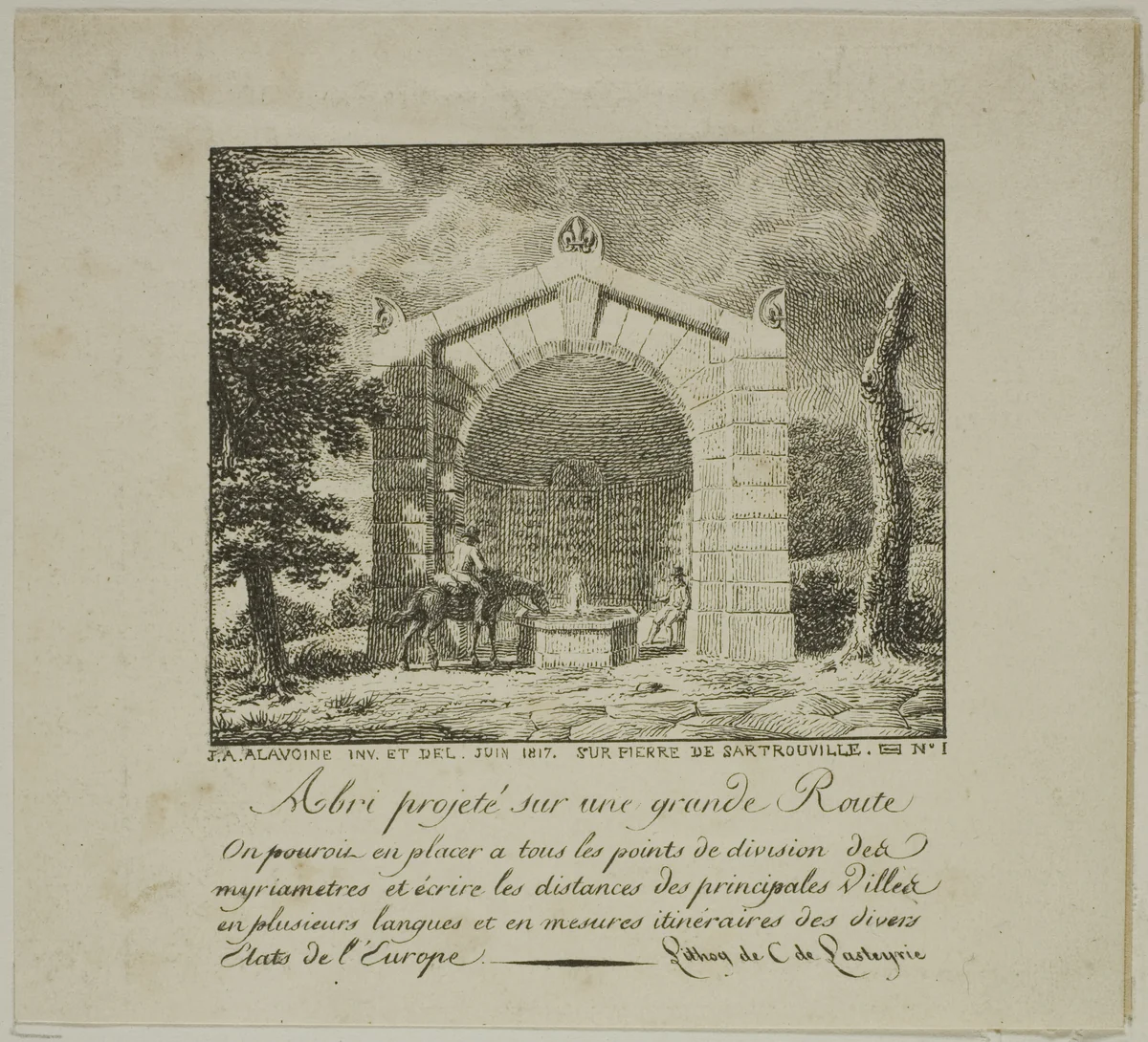 Project for a Shelter Along a Highway by Jean Antoine Alavoine, print, 1817