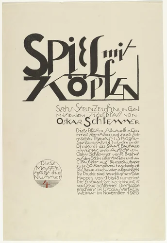 Title page (Titelblatt) from Play on Heads (Spiel mit Köpfen) by Oskar Schlemmer, print, 1923