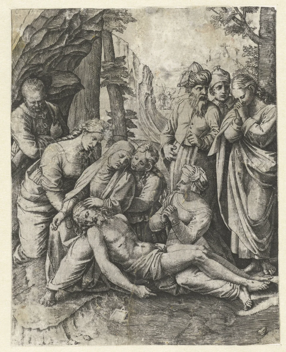 Bewening van Christus by Marcantonio Raimondi, print, 1513-1518