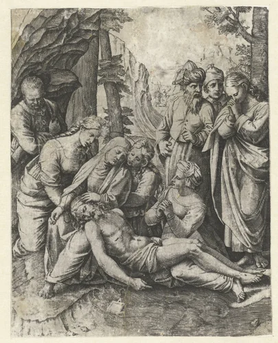 Bewening van Christus by Marcantonio Raimondi, print, 1513-1518