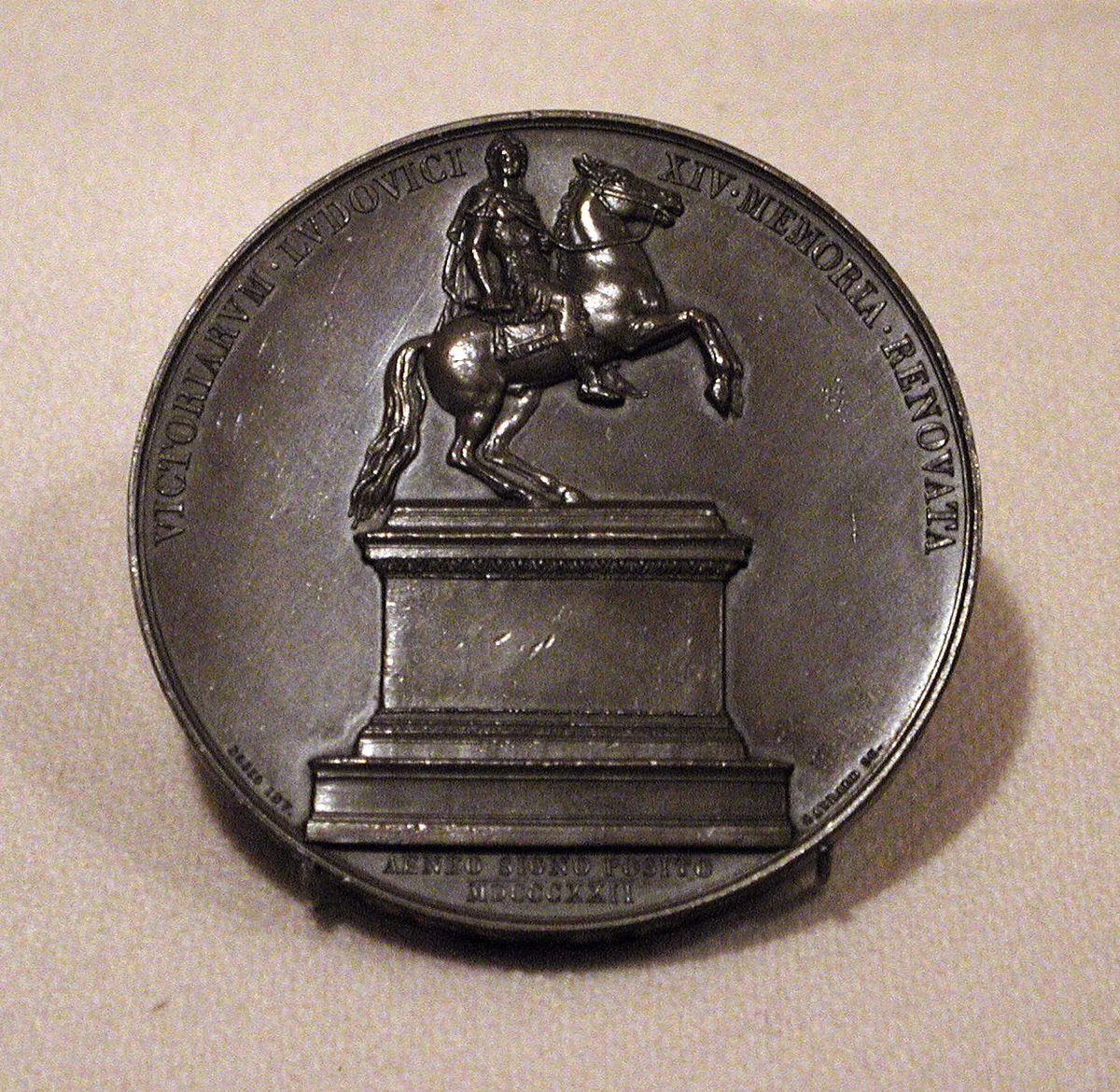 Medal Commemorating the Replacement of the Statue of Louis XIV in the Place des Victoires by Raymond Gayrard, metalwork, 1822