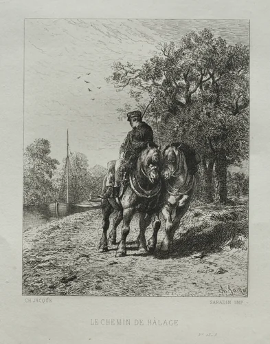 The Tow Path by Charles-Émile Jacque, print, 1864