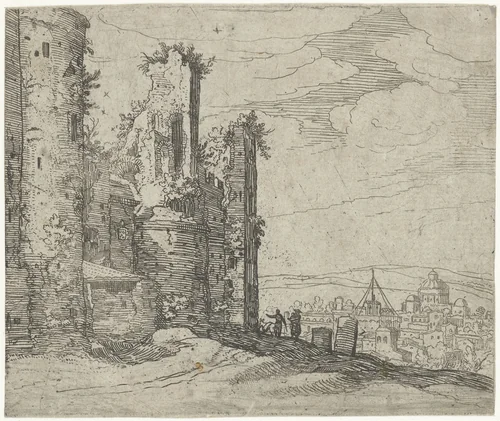 Romeins landschap met ruïne by Lievin Cruyl, print, 1650-1720