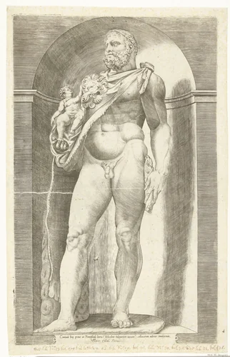 Standbeeld van keizer Commodus als Hercules, by anonymous, print, 1550