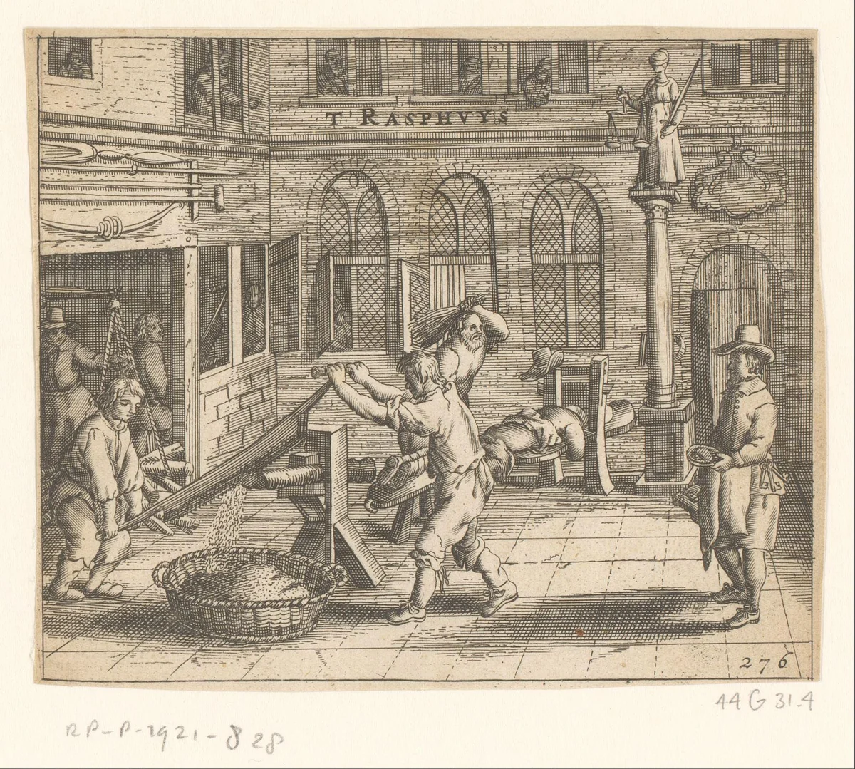 Gezicht op de binnenplaats van het Rasphuis te Amsterdam by anonymous, print, 1662