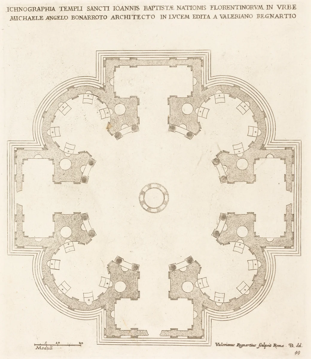 Ground Plan of the Church of Saint John the Baptist by Valérien Regnard, print, 1600-1699