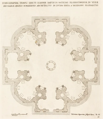 Ground Plan of the Church of Saint John the Baptist by Valérien Regnard, print, 1600-1699