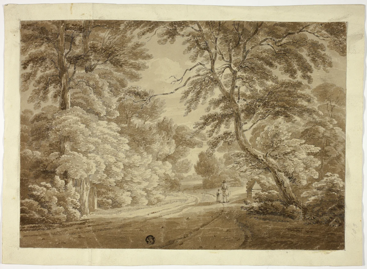 Man and Child on Tree-Lined Path by Lady Harriet Dalrymple, drawing, 1800