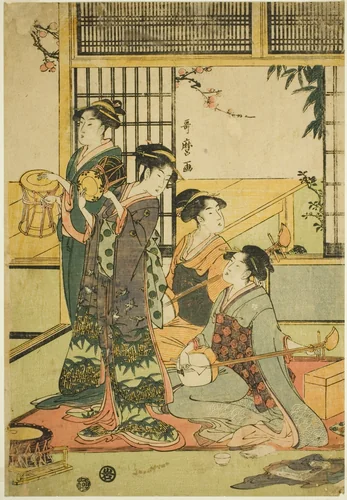 Drums and Shamisen by Kitagawa Utamaro (喜多川歌麿), print, 1756-1806