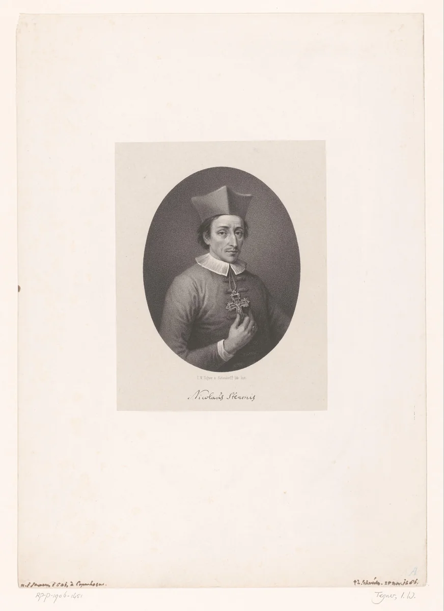 Portret van Nicolas Steno by Isaac Wilhelm Tegner, print, 1850-1893