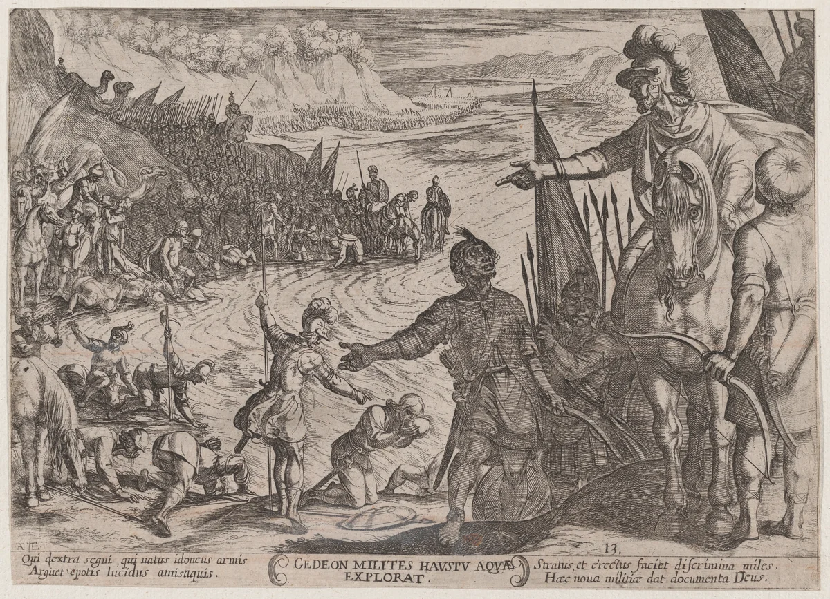 Plate 13: Gideon Choosing his Soldiers, from "The Battles of the Old Testament" by Antonio Tempesta, print, 1585-1615
