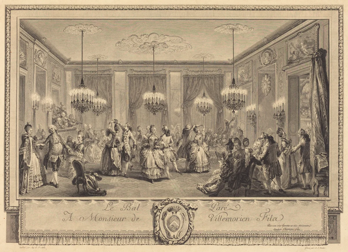 Le bal pare by Antoine-Jean Duclos; Augustin de Saint-Aubin, print, 1774