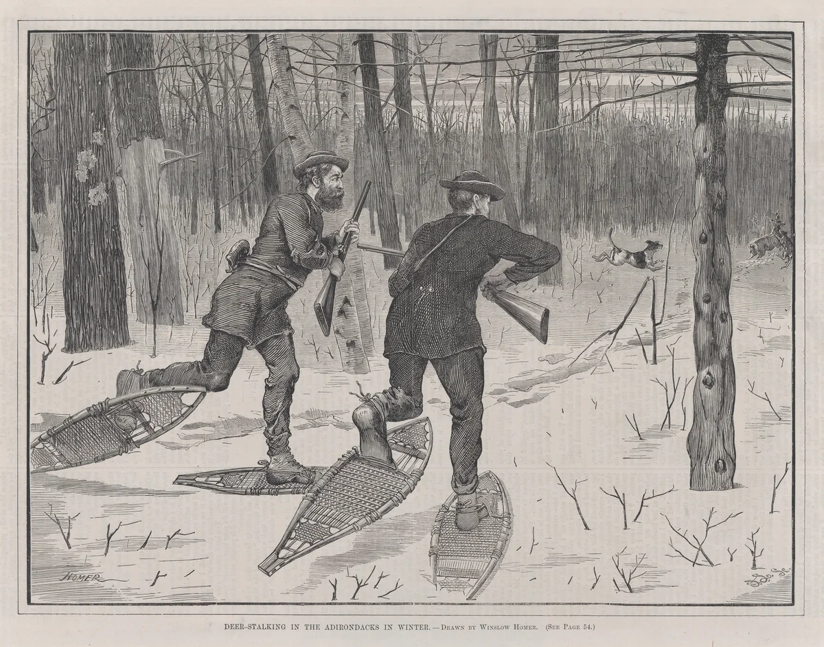 Deer-Stalking in the Adirondacks in Winter (Every Saturday, Vol. II, New Series) by Winslow Homer, print, 1871