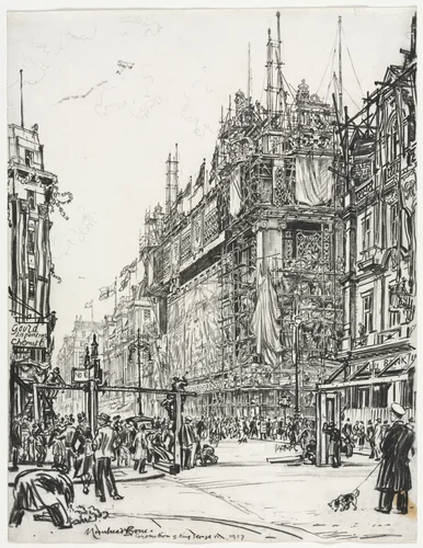 Selfridges, Oxford Street; Coronation of George VI by Muirhead Bone, drawing, 1937