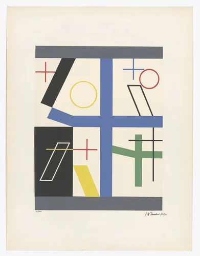 Four Spaces with a Broken Cross (Quatre espaces à croix brisée) from Art of Today, Masters of Abstract Art (Art d'aujourd'hui, maîtres de l'art abstrait), Album I by Sophie Taeuber-Arp, print, 1953