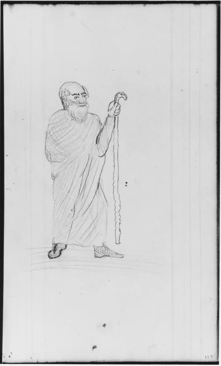 Old Man with Staff (from Sketchbook) by John William Casilear, artwork, 1811-1893