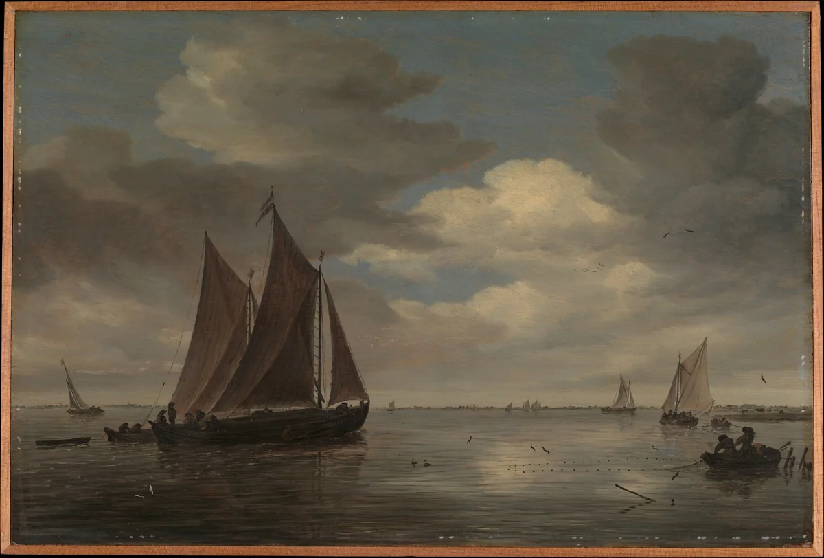 Fishing Boats on a River by Salomon van Ruysdael, painting, 1660-1663