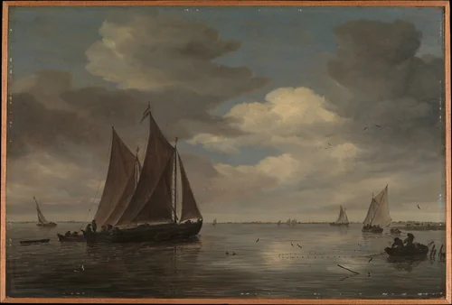 Fishing Boats on a River by Salomon van Ruysdael, painting, 1660-1663