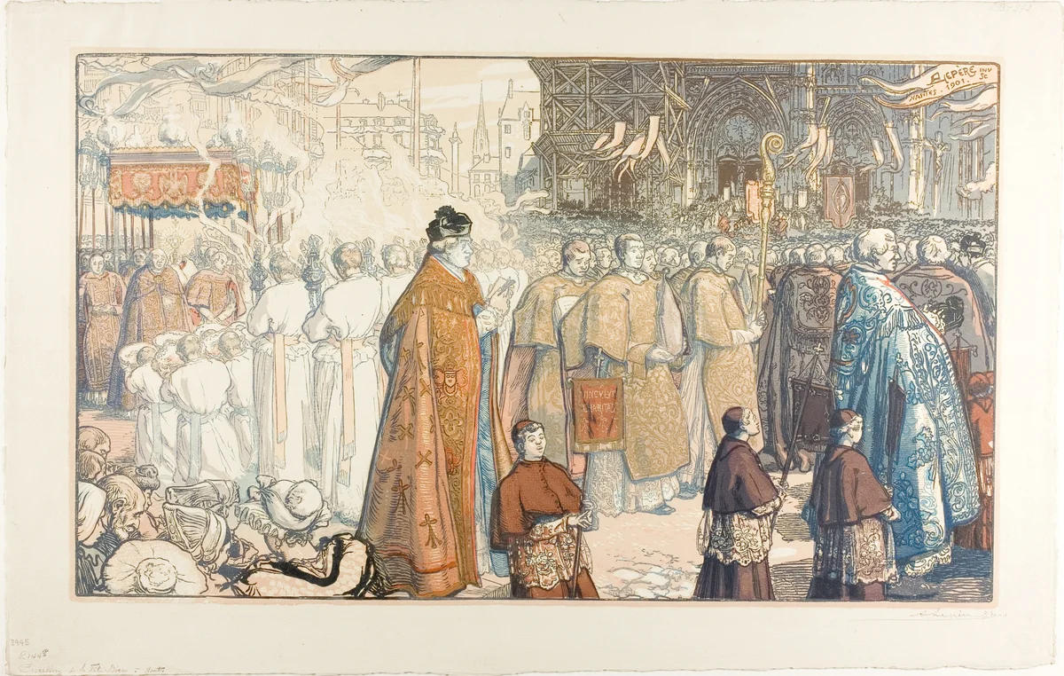 The Corpus Christi Procession, Nantes by Louis Auguste Lepère, print, 1901