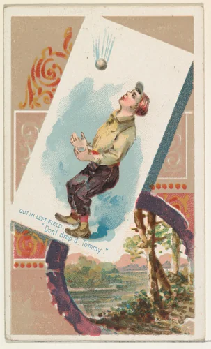 Out in Left-Field, "Dont drop it, Tommy," from the Terrors of America set (N136) issued by Duke Sons & Co. to promote Honest Long Cut Tobacco by W. Duke, Sons & Co., print, 1888-1889