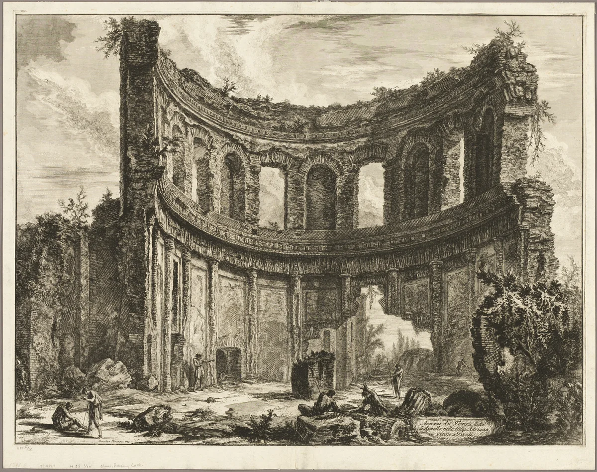 Remains of the so-called Temple of Apollo at Hadrian's Villa, Tivoli, from Views of Rome by Giovanni Battista Piranesi, print, 1768