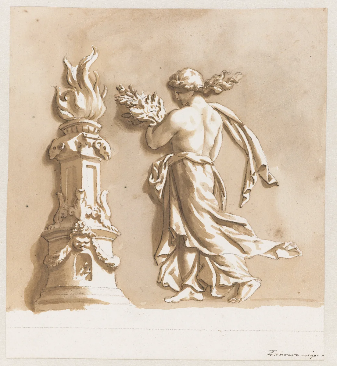 Vrouw bij een altaar by Jan de Bisschop, drawing, 1648-1671