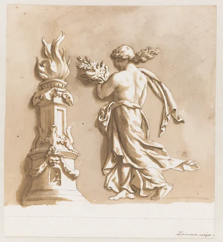 Vrouw bij een altaar by Jan de Bisschop, drawing, 1648-1671
