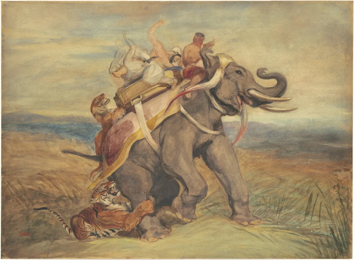 The Tiger Hunt by Antoine-Louis Barye, drawing, 1831-1841