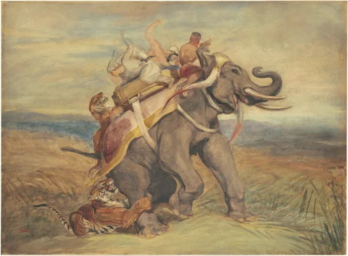 The Tiger Hunt by Antoine-Louis Barye, drawing, 1831-1841