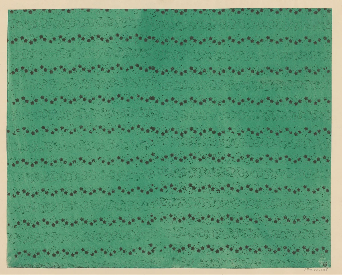 Blad met banenpatroon van bloemmotief en stippenpatroon by anonymous, print, 1800-1900
