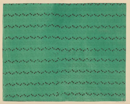 Blad met banenpatroon van bloemmotief en stippenpatroon by anonymous, print, 1800-1900