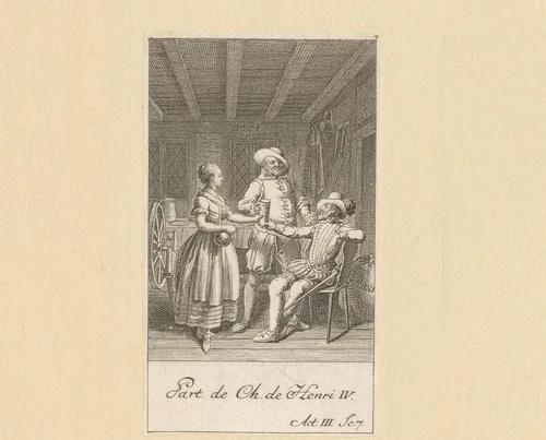Hendrik IV, Catau en Michau drinken cider by Daniel Berger, print, 1774