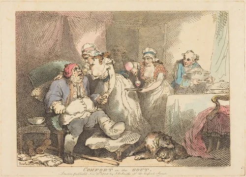 Comfort in the Gout by Thomas Rowlandson, print, 1785