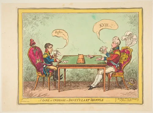 A Game of Cribbage or Boney's Last Shuffle by George Cruikshank, print, 1814